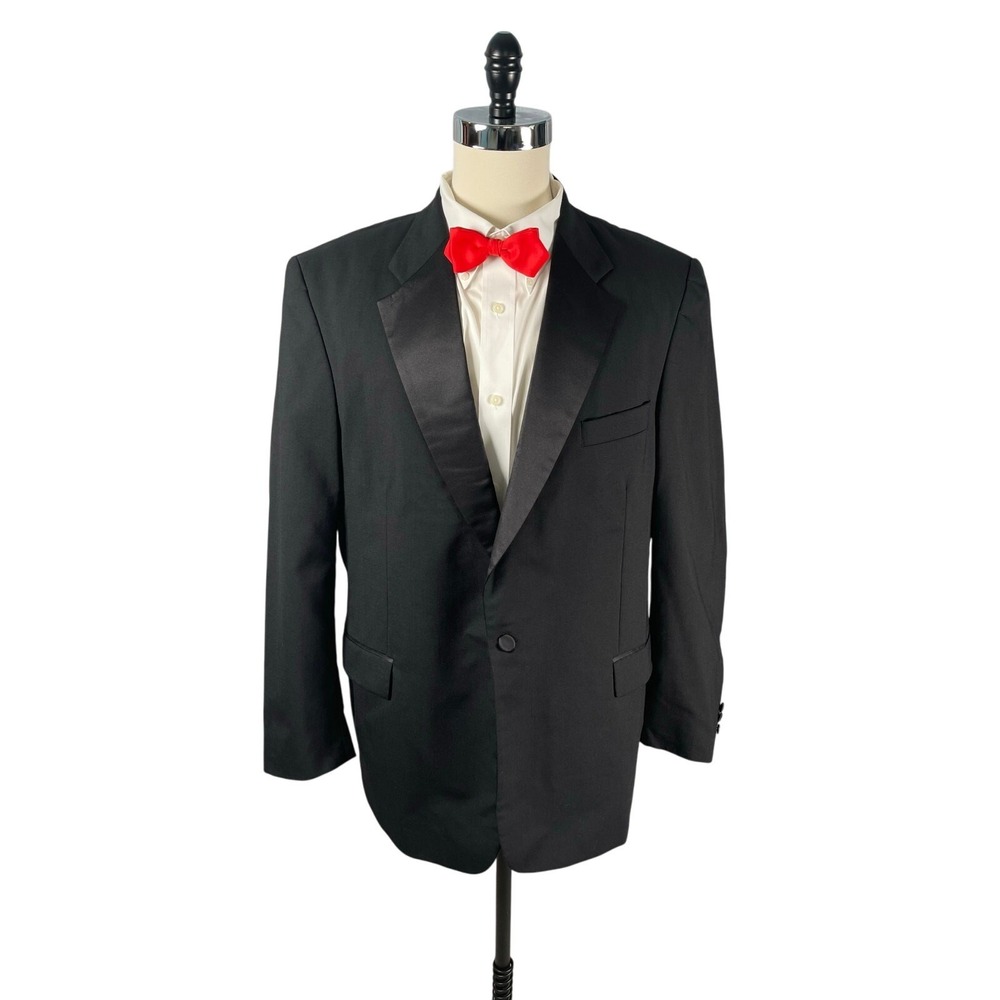 Fenzia Tuxedo Jacket 46R Black 100% Wool One Button Satin Trim Formal‎ Wedding